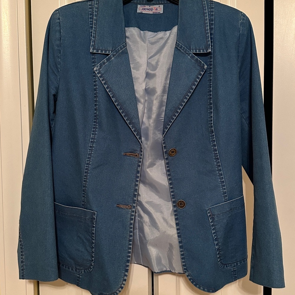 Classic Medium Wash Denim Blazer | Women's Tailored Jean Jacket - Picture 5 of 7